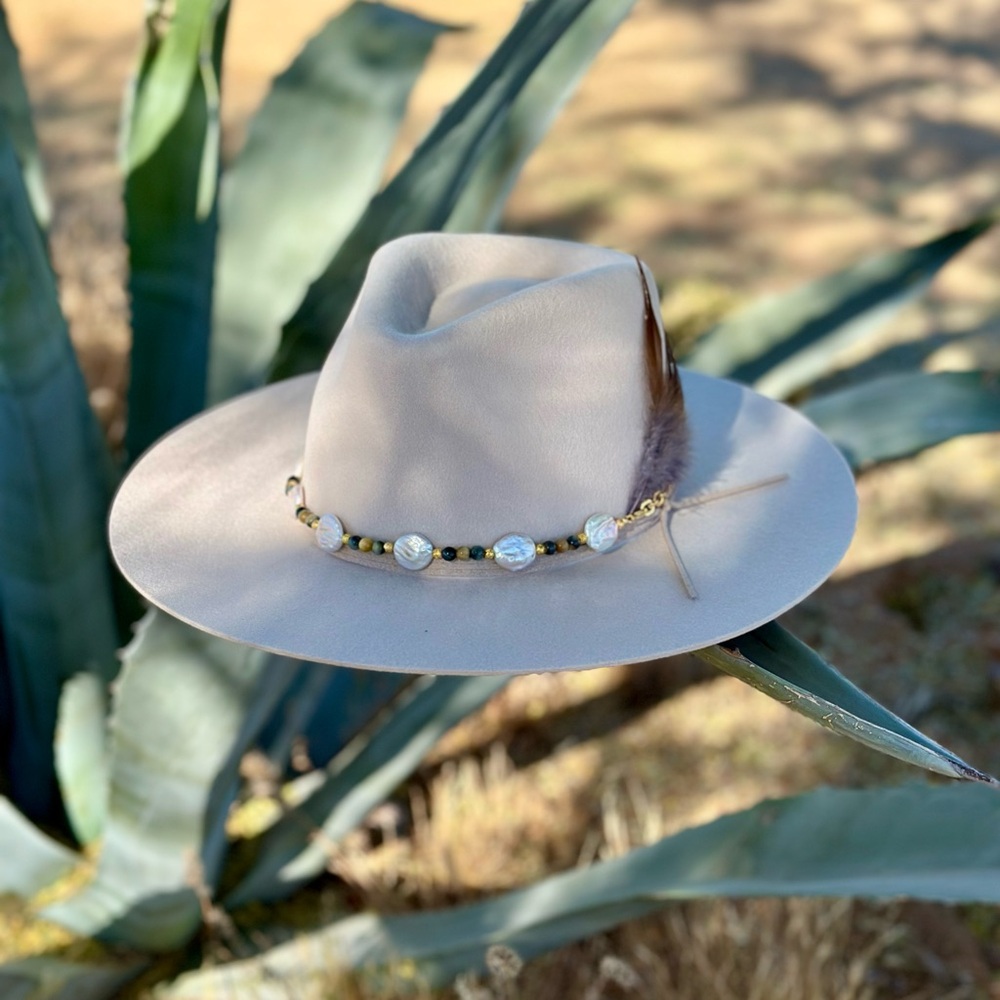 Freshwater Pearl and Tigers Eye Hat Band - Picture 5 of 10